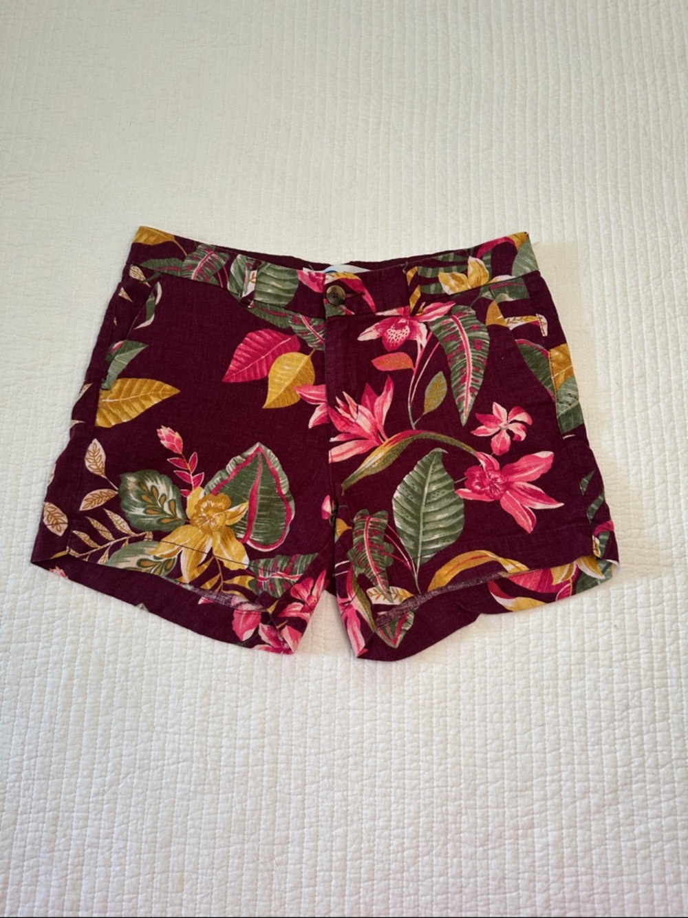Old Navy Burgundy Tropical Floral Shorts